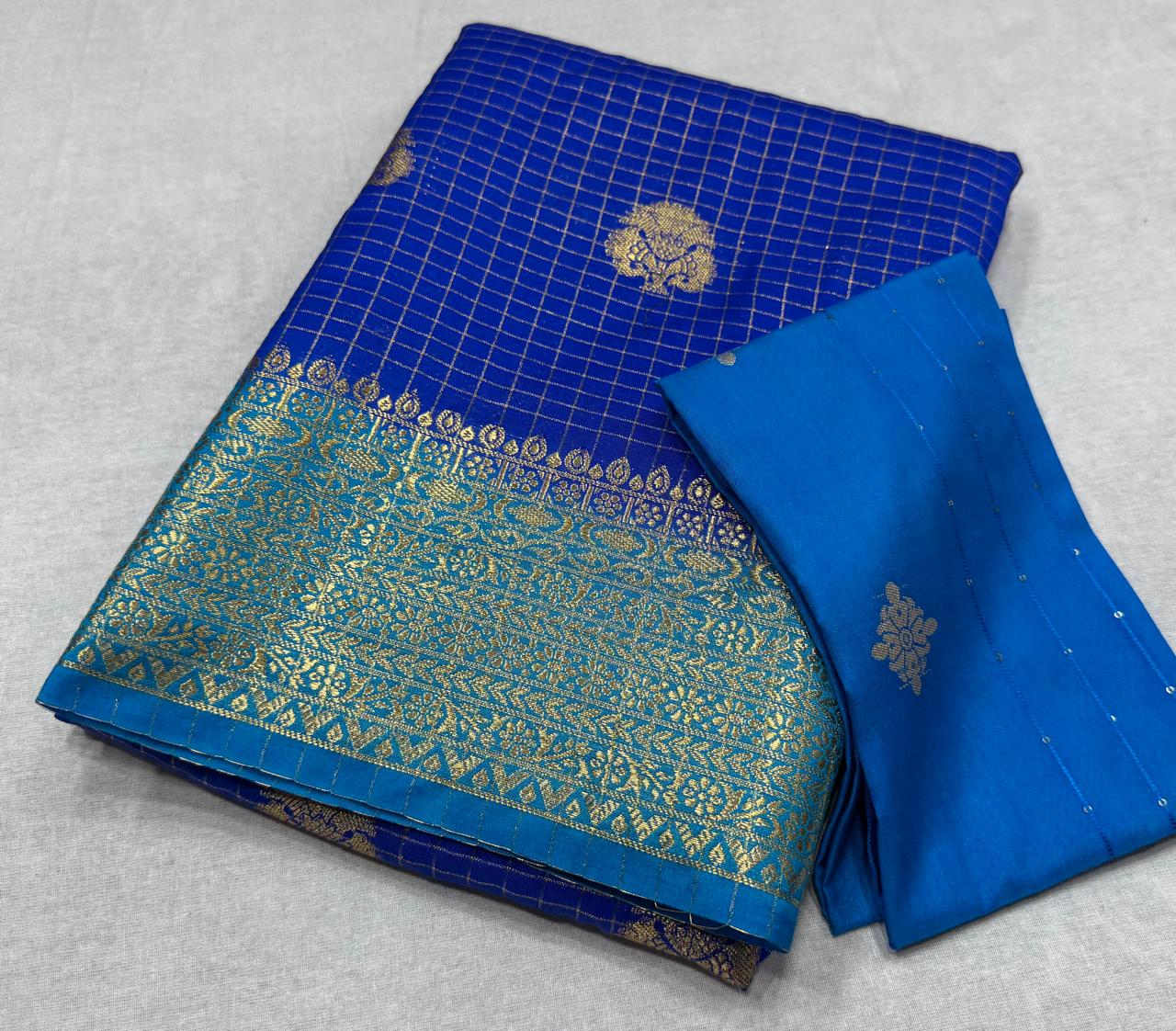 ✨ Premium Viscose Silk Saree – Checks with Butta Design & Contrast Border ✨