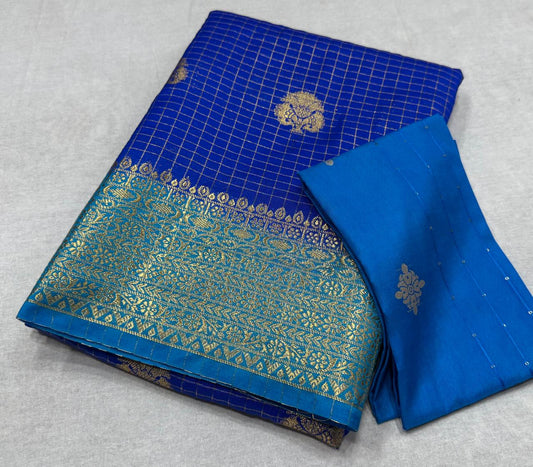 ✨ Premium Viscose Silk Saree – Checks with Butta Design & Contrast Border ✨