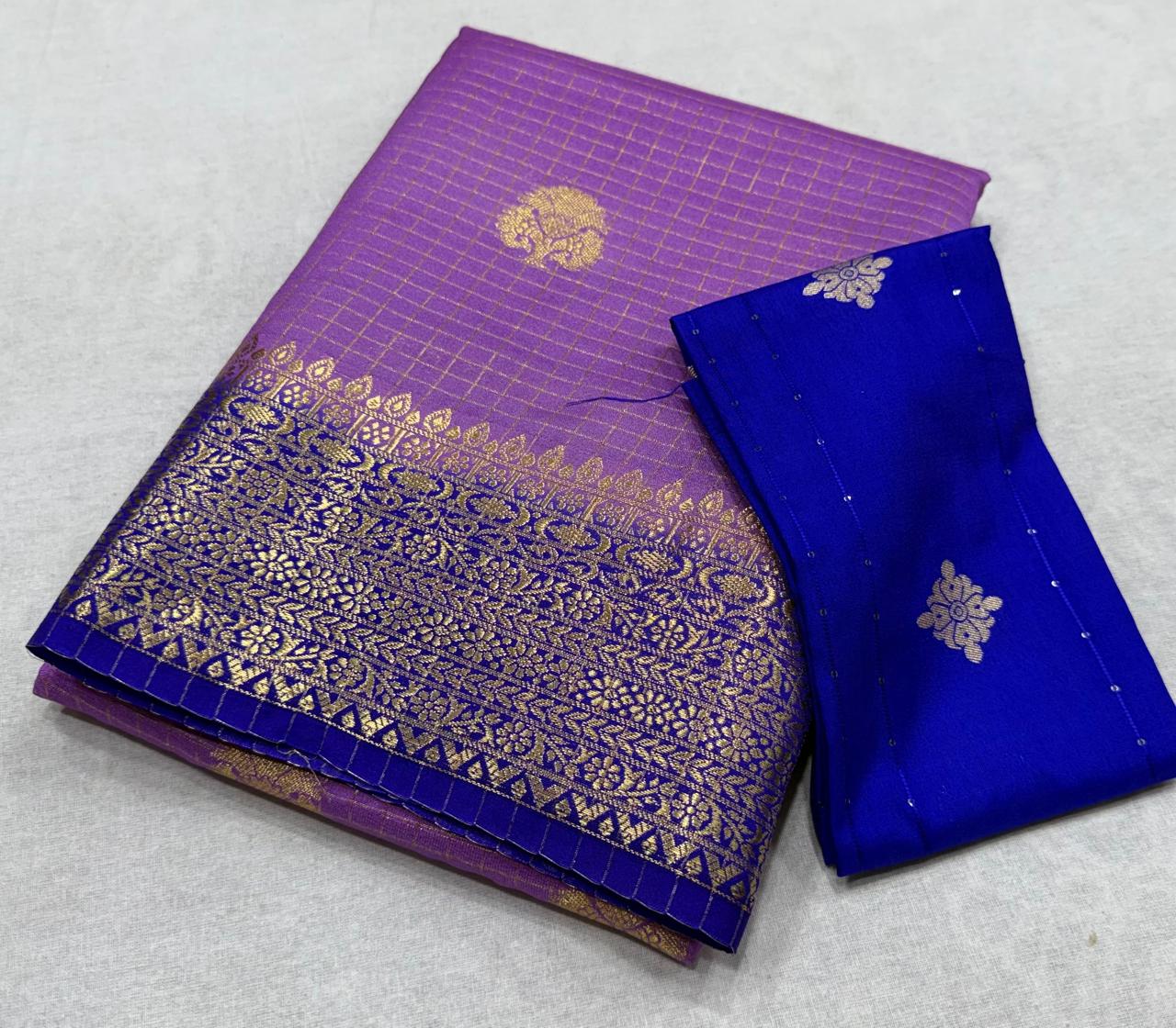 ✨ Premium Viscose Silk Saree – Checks with Butta Design & Contrast Border ✨