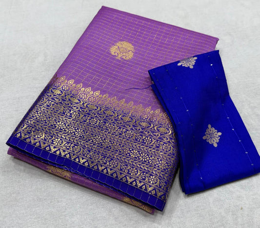 ✨ Premium Viscose Silk Saree – Checks with Butta Design & Contrast Border ✨