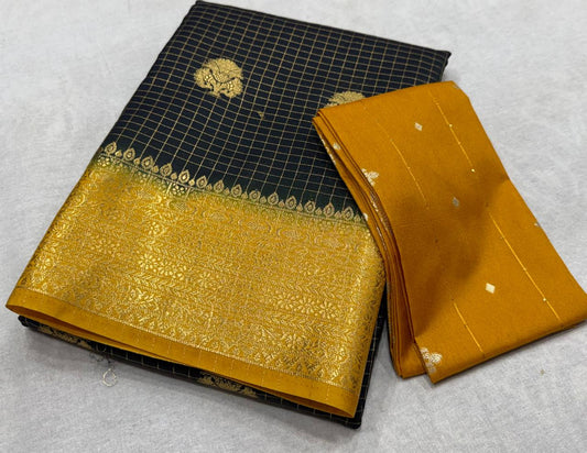 ✨ Premium Viscose Silk Saree – Checks with Butta Design & Contrast Border ✨