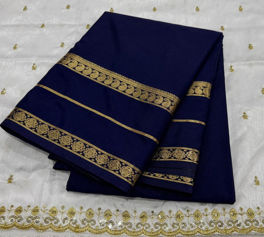 Premium Mysore Crepe Silk Saree with Bentex Border &  Anmol Zari