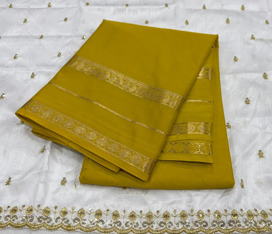Premium Mysore Crepe Silk Saree with Bentex Border &  Anmol Zari