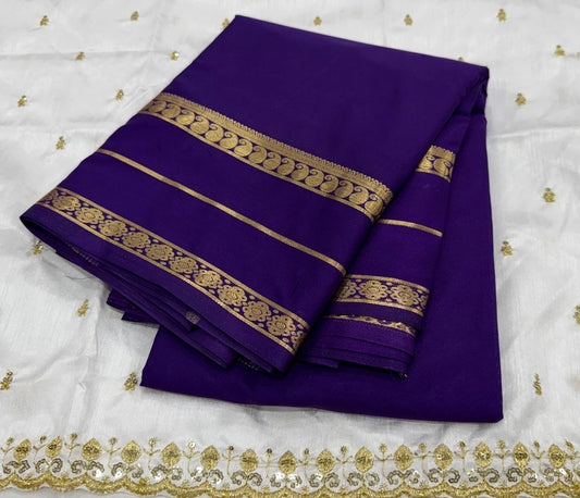 Premium Mysore Crepe Silk Saree with Bentex Border &  Anmol Zari