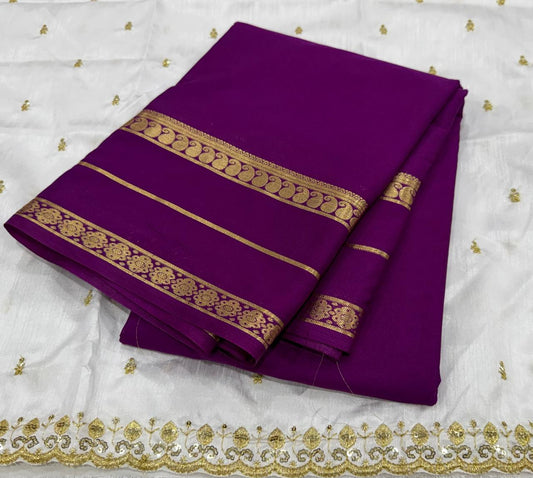 Premium Mysore Crepe Silk Saree with Bentex Border &  Anmol Zari