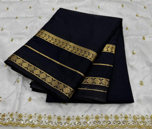 Premium Mysore Crepe Silk Saree with Bentex Border &  Anmol Zari