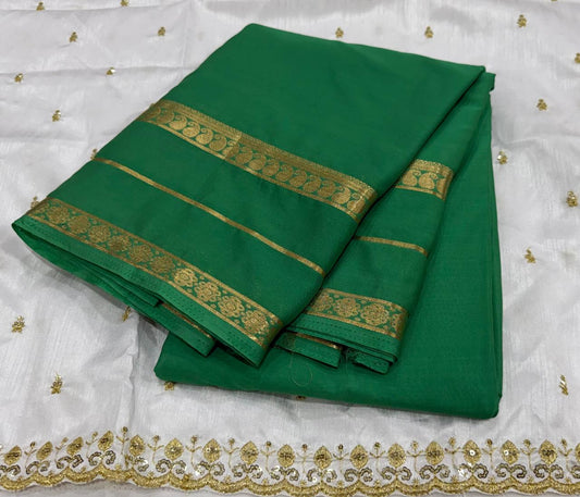 Premium Mysore Crepe Silk Saree with Bentex Border &  Anmol Zari