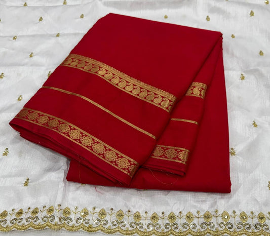 Premium Mysore Crepe Silk Saree with Bentex Border &  Anmol Zari