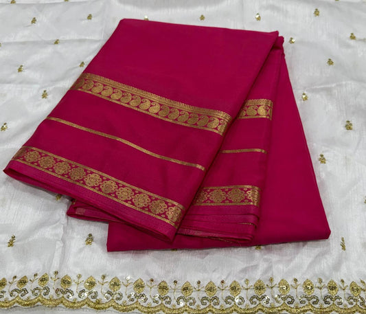 Premium Mysore Crepe Silk Saree with Bentex Border &  Anmol Zari