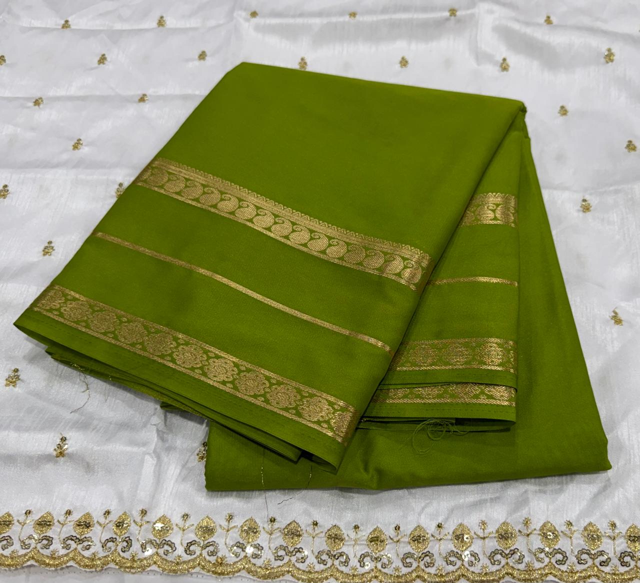 Premium Mysore Crepe Silk Saree with Bentex Border &  Anmol Zari