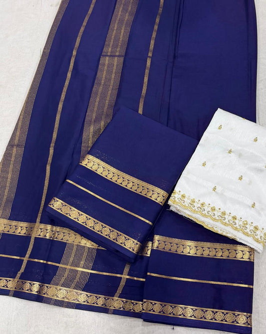 Premium Mysore Crepe Silk Saree with Bentex Border &  Anmol Zari